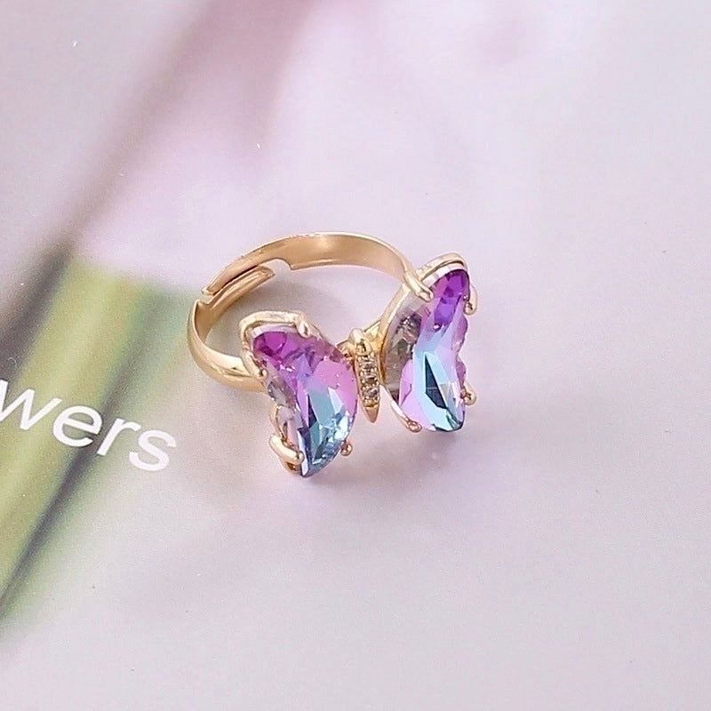 Crystal Butterfly Adjustable Ring