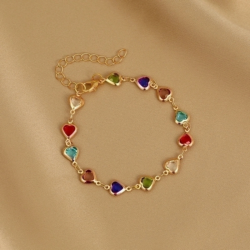Heart Charm Bracelet With Multicoloured Stones
