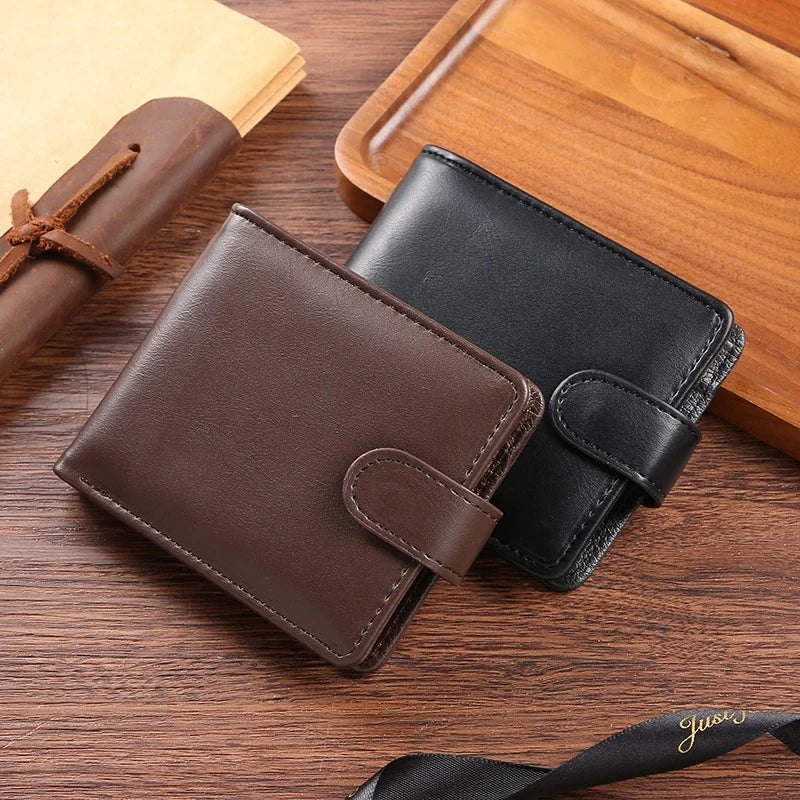 Men’s Solid Colour Leather With Button To Close Wallet