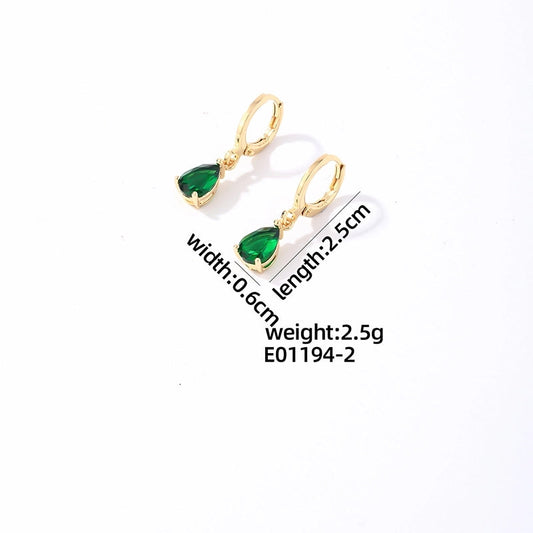 Elegant Gold-Plated Drop Earrings with Teardrop Gem