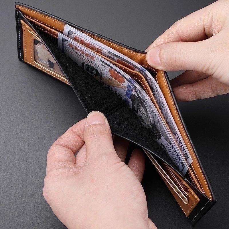 Men’s Solid Colour Leather Open Wallets