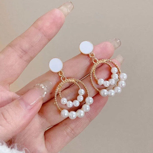 Elegant Pearl Hoop Dangle Earrings