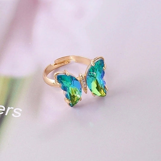 Crystal Butterfly Adjustable Ring