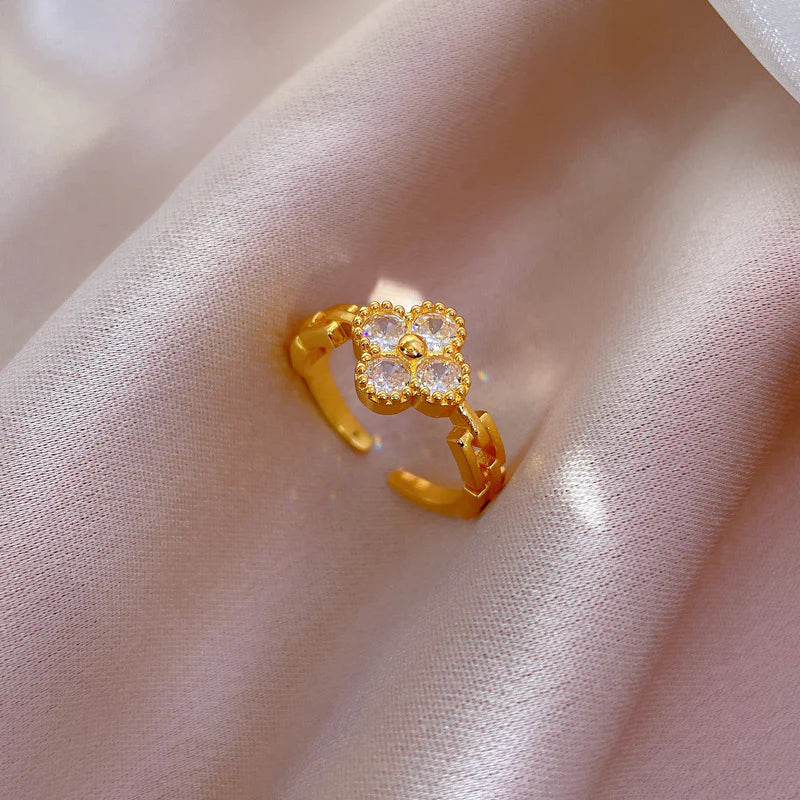 Sparkling Clover Adjustable Ring