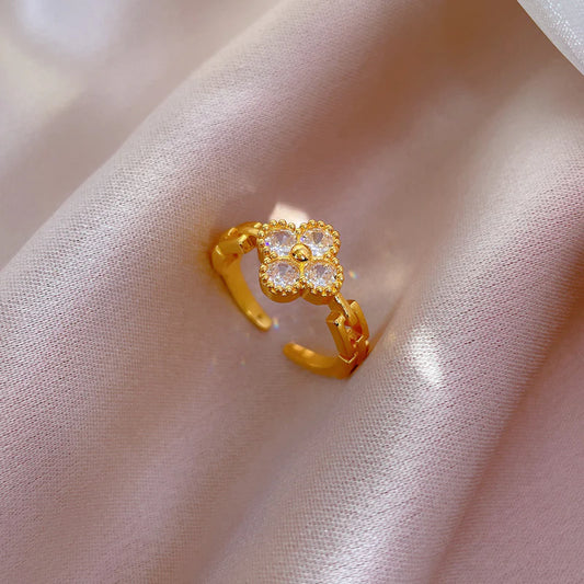 Sparkling Clover Adjustable Ring