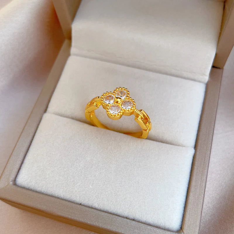Sparkling Clover Adjustable Ring