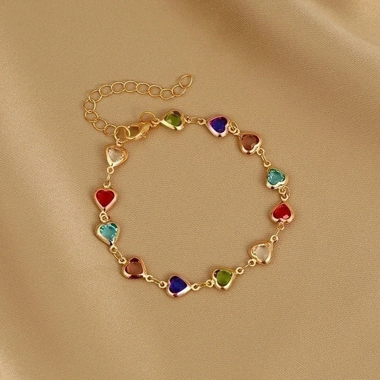 Heart Charm Bracelet With Multicoloured Stones